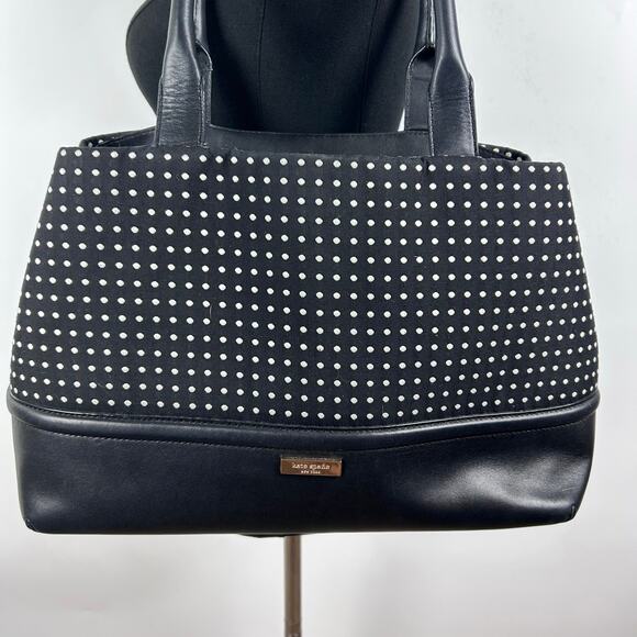 Kate Spade NY Chelsea Park Elena Tote Black White Cream Jacquard Polka Dots - Picture 8 of 10
